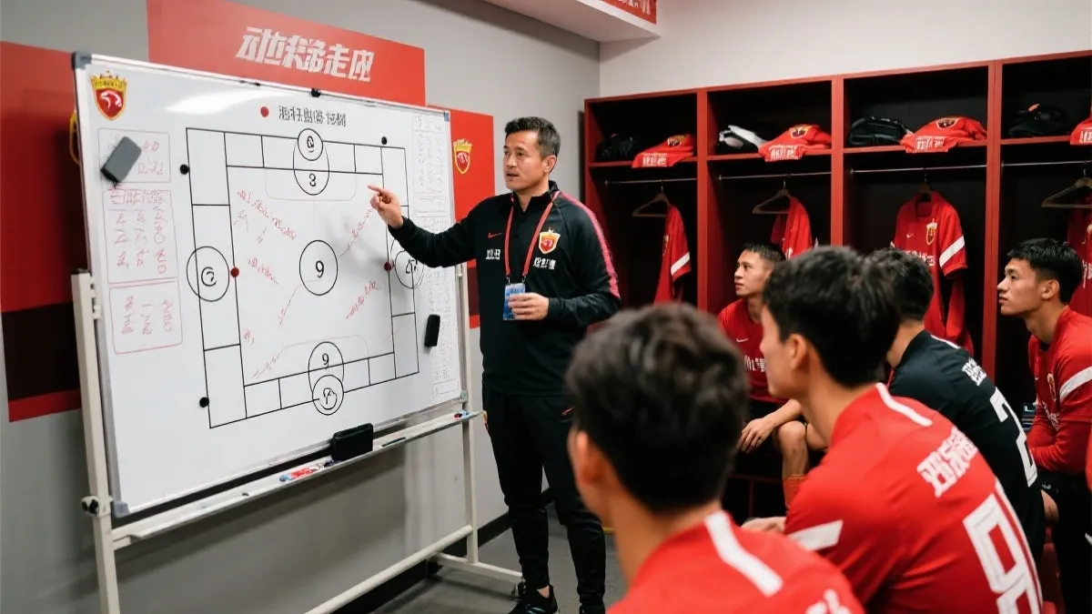 教练在战术板前规划2026世界杯新赛制下的阵容和比赛路径