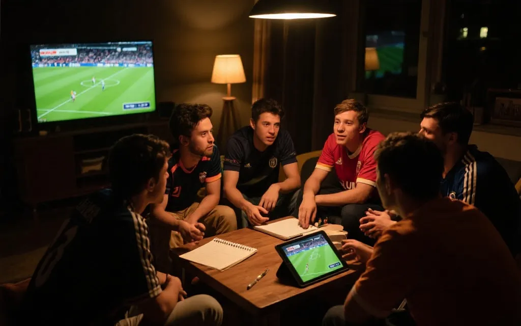 球迷在社区讨论战术与复盘的场景概念图